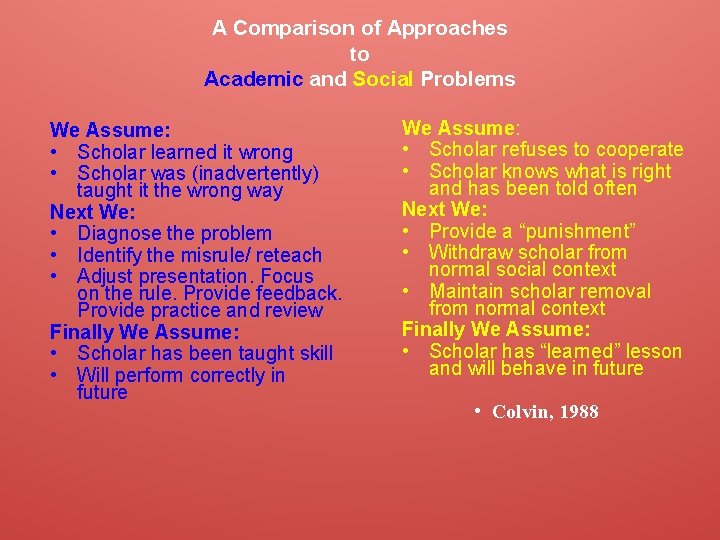 A Comparison of Approaches to Academic and Social Problems We Assume: • Scholar learned