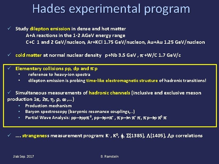 Hades experimental program Study dilepton emission in dense and hot matter A+A reactions in