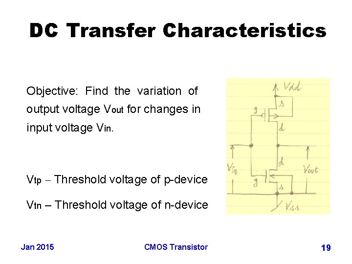DC Transfer Characteristics Objective: Find the variation of output voltage Vout for changes in