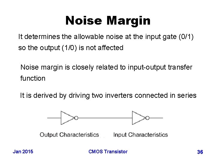 Noise Margin It determines the allowable noise at the input gate (0/1) so the