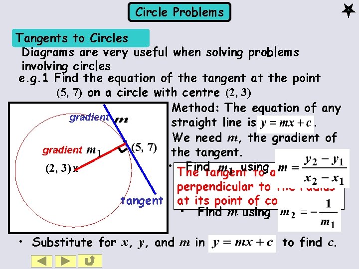 Circle Problems Tangents to Circles Diagrams are very useful when solving problems involving circles