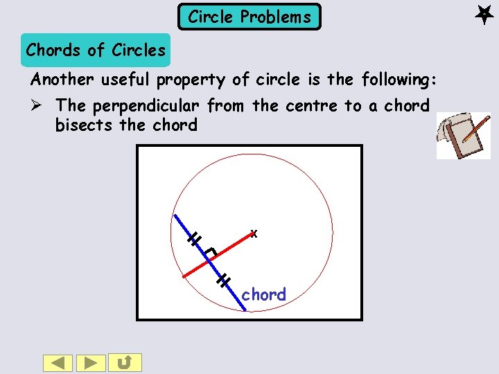 Circle Problems Chords of Circles Another useful property of circle is the following: Ø