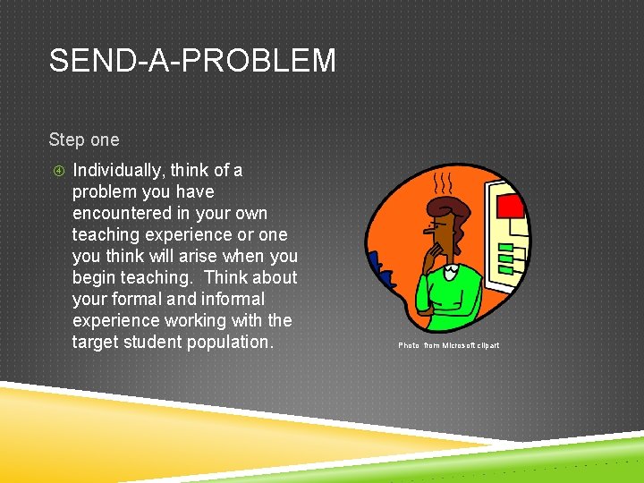 SEND-A-PROBLEM Step one Individually, think of a problem you have encountered in your own