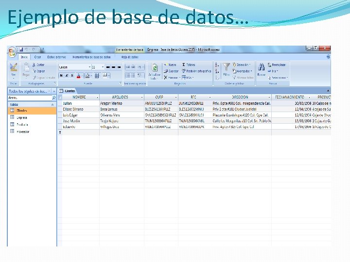Ejemplo de base de datos… 