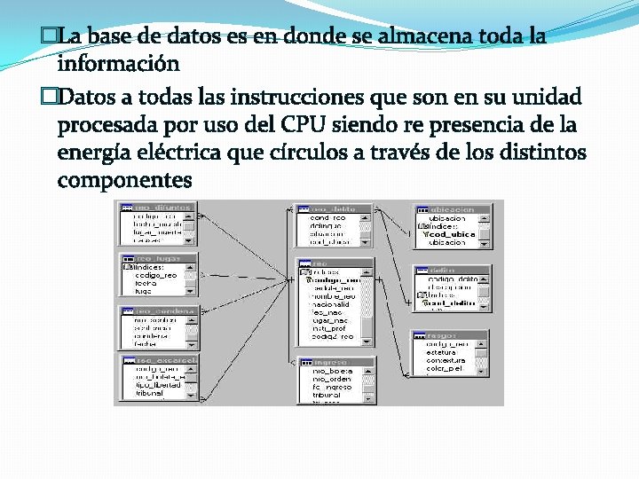 �La base de datos es en donde se almacena toda la información �Datos a