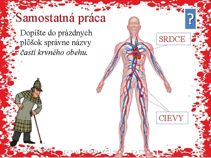 ? Samostatná práca Dopíšte do prázdnych plôšok správne názvy častí krvného obehu. SRDCE CIEVY