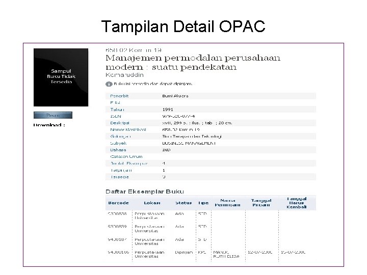 Tampilan Detail OPAC 