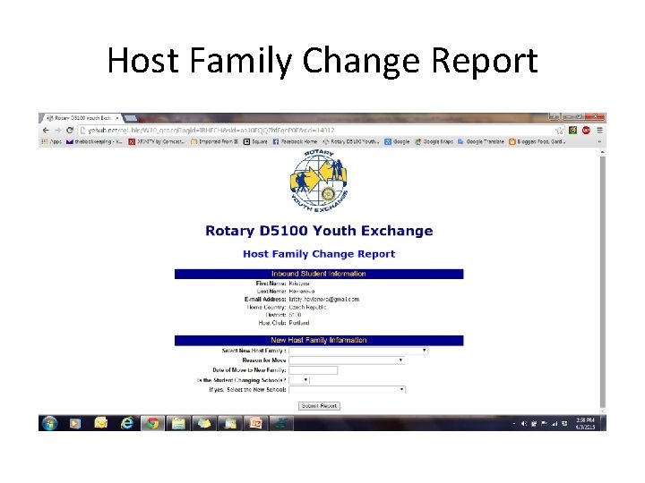 Host Family Change Report 