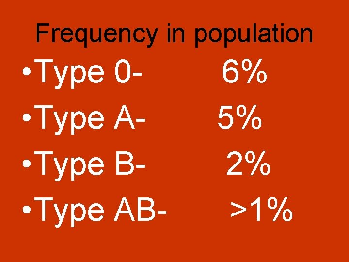 Frequency in population • Type 0 • Type A • Type B • Type