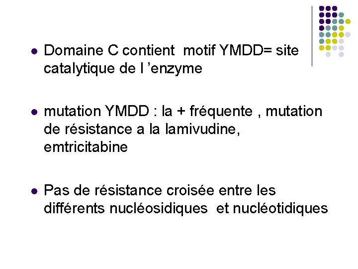 l Domaine C contient motif YMDD= site catalytique de l ’enzyme l mutation YMDD