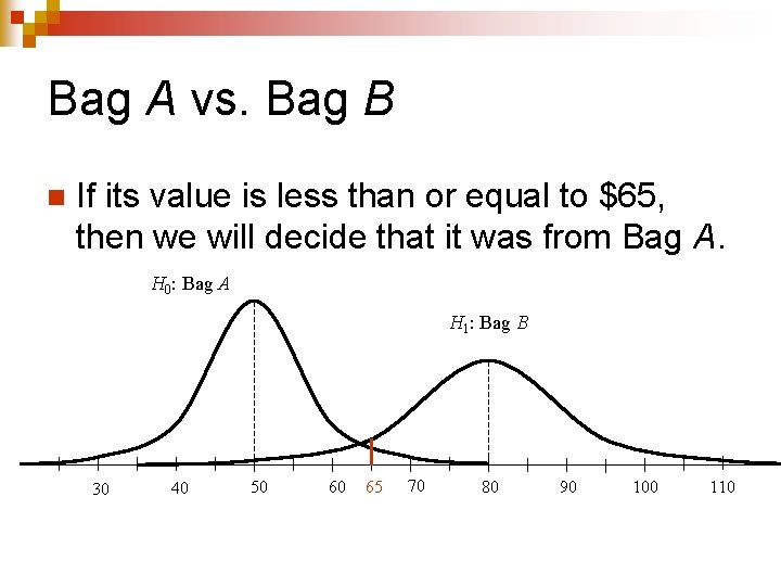 Bag A vs. Bag B n If its value is less than or equal