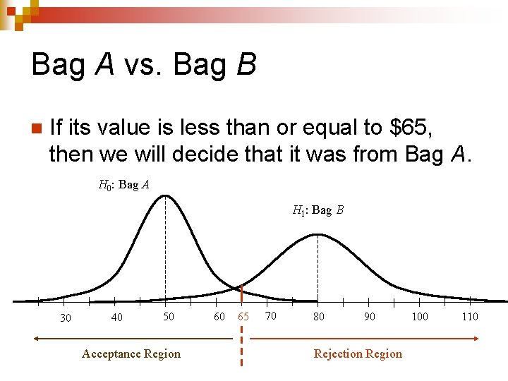 Bag A vs. Bag B n If its value is less than or equal