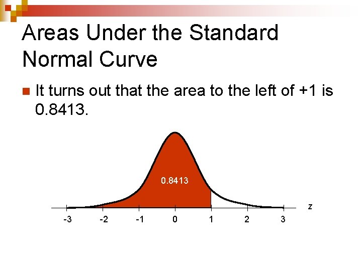 Areas Under the Standard Normal Curve n It turns out that the area to