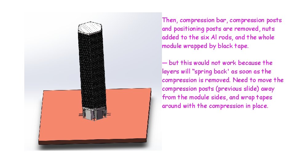 Then, compression bar, compression posts and positioning posts are removed, nuts added to the