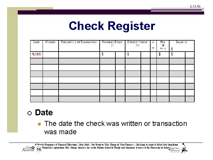 2. 7. 3. G 1 Check Register ¡ Date l The date the check