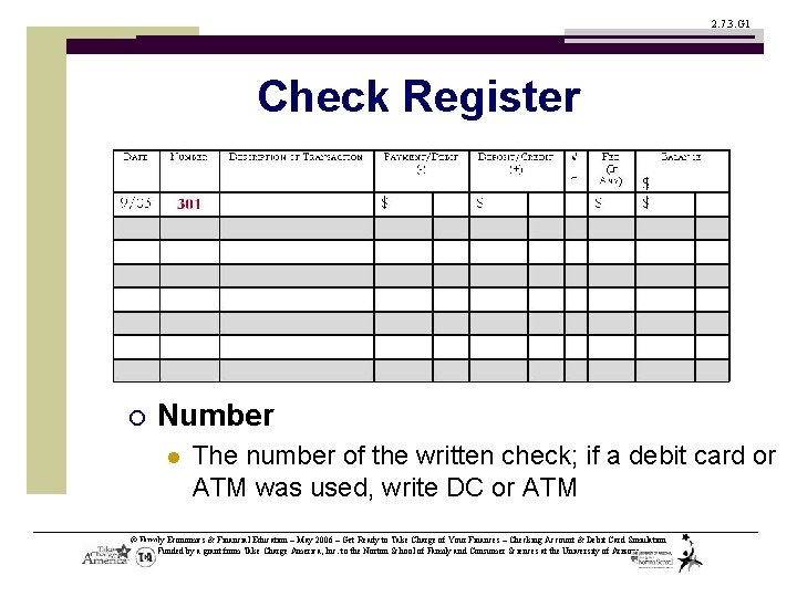 2. 7. 3. G 1 Check Register ¡ Number l The number of the