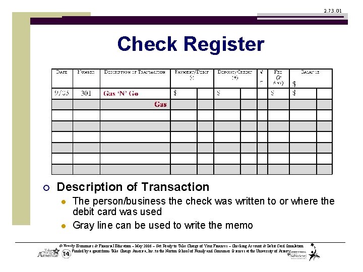 2. 7. 3. G 1 Check Register ¡ Description of Transaction l l The