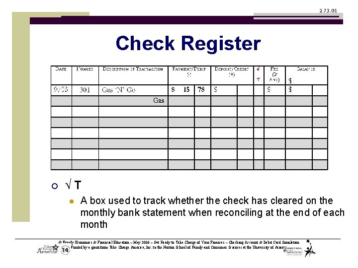 2. 7. 3. G 1 Check Register ¡ √T l A box used to
