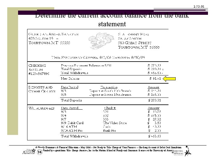 2. 7. 3. G 1 Determine the current account balance from the bank statement