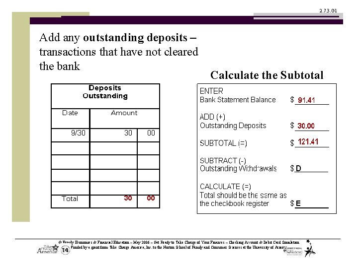 2. 7. 3. G 1 Add any outstanding deposits – transactions that have not