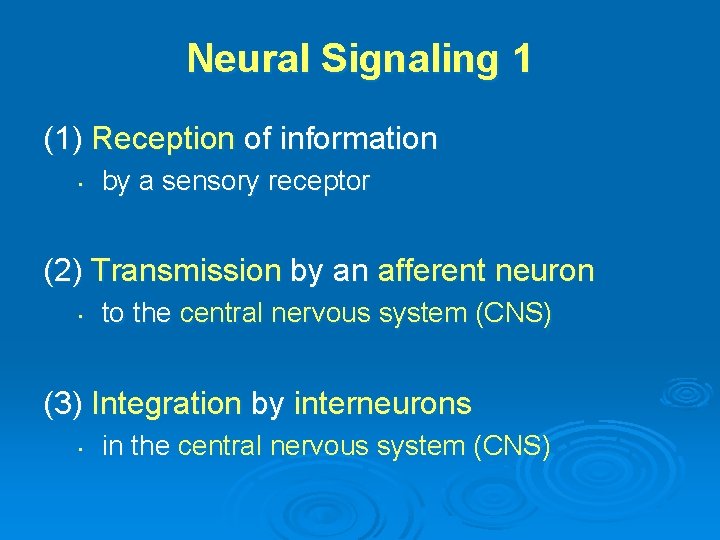 Neural Signaling 1 (1) Reception of information • by a sensory receptor (2) Transmission