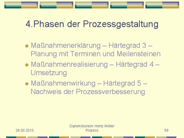 4. Phasen der Prozessgestaltung Maßnahmenerklärung – Härtegrad 3 – Planung mit Terminen und Meilensteinen