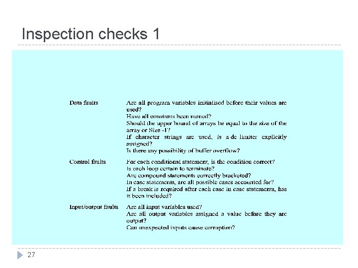 Inspection checks 1 27 
