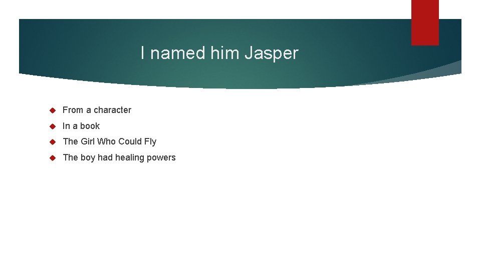 I named him Jasper From a character In a book The Girl Who Could