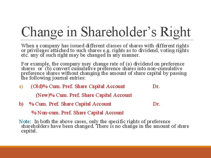 Change in Shareholder’s Right When a company has issued different classes of shares with