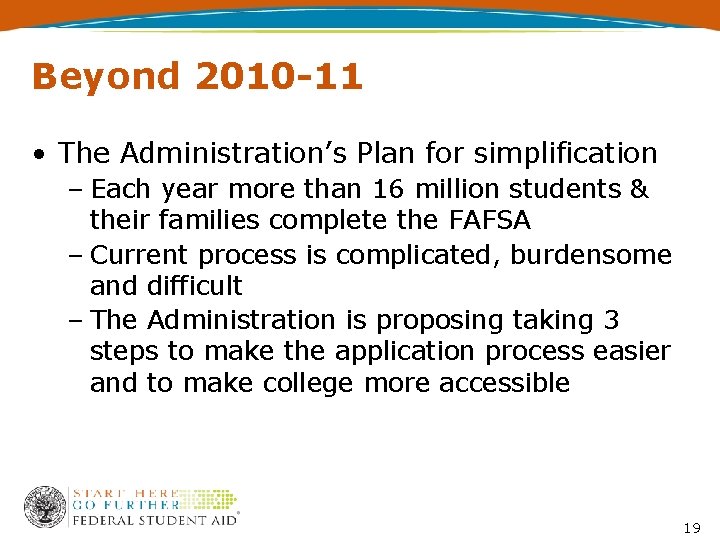 Beyond 2010 -11 • The Administration’s Plan for simplification – Each year more than