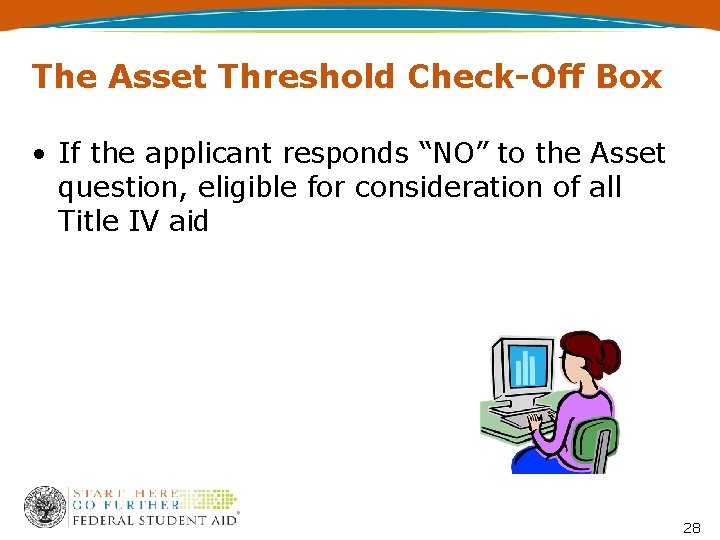 The Asset Threshold Check-Off Box • If the applicant responds “NO” to the Asset