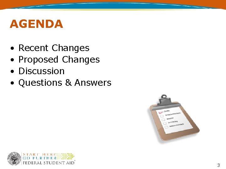 AGENDA • • Recent Changes Proposed Changes Discussion Questions & Answers 3 