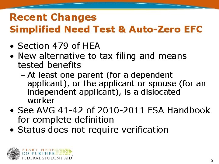 Recent Changes Simplified Need Test & Auto-Zero EFC • Section 479 of HEA •