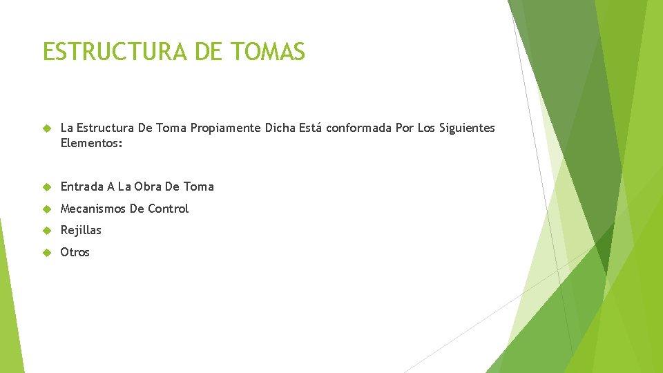 ESTRUCTURA DE TOMAS La Estructura De Toma Propiamente Dicha Está conformada Por Los Siguientes