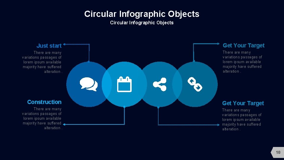 Circular Infographic Objects Just start There are many variations passages of lorem ipsum available