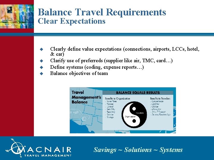 Balance Travel Requirements Clear Expectations u u Clearly define value expectations (connections, airports, LCCs,