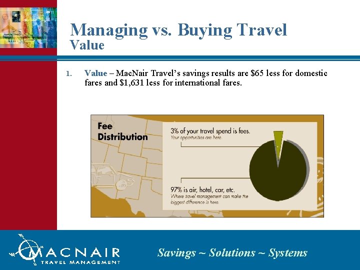 Managing vs. Buying Travel Value 1. Value – Mac. Nair Travel’s savings results are