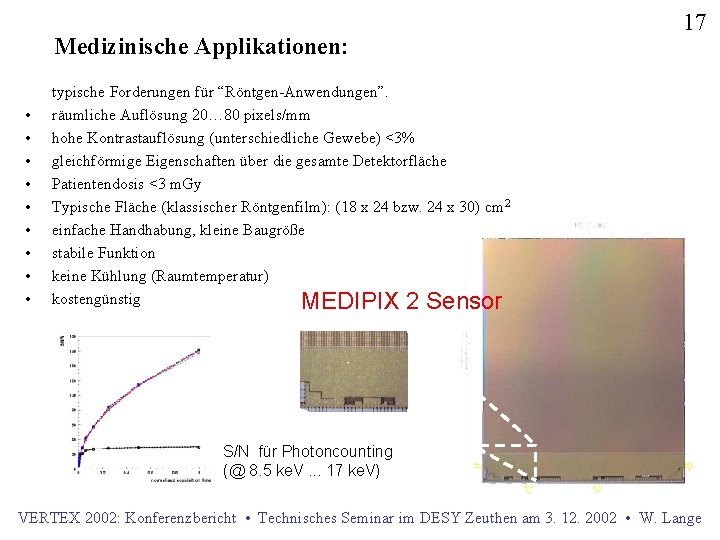 Medizinische Applikationen: • • • 17 typische Forderungen für “Röntgen-Anwendungen”. räumliche Auflösung 20… 80