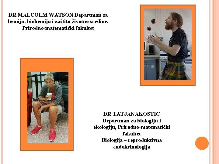 DR MALCOLM WATSON Departman za hemiju, biohemiju i zaštitu životne sredine, Prirodno-matematički fakultet DR