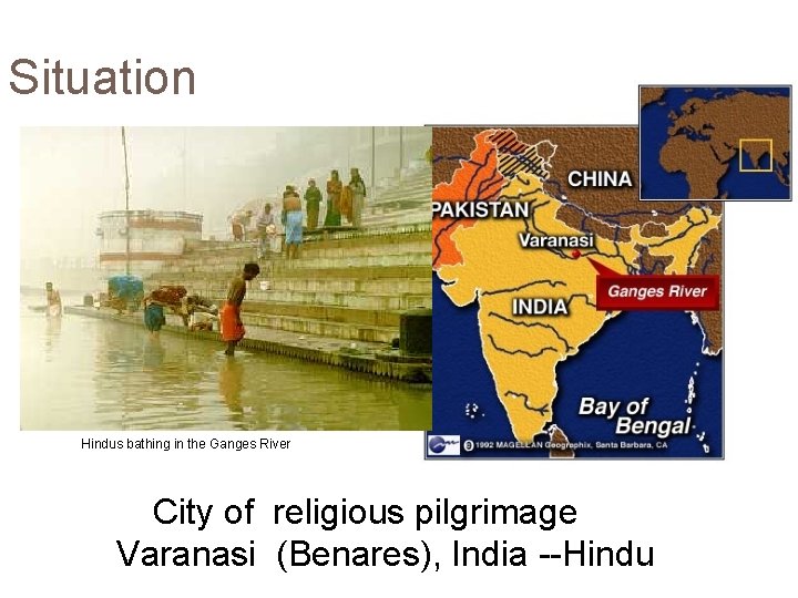 Situation Hindus bathing in the Ganges River City of religious pilgrimage Varanasi (Benares), India