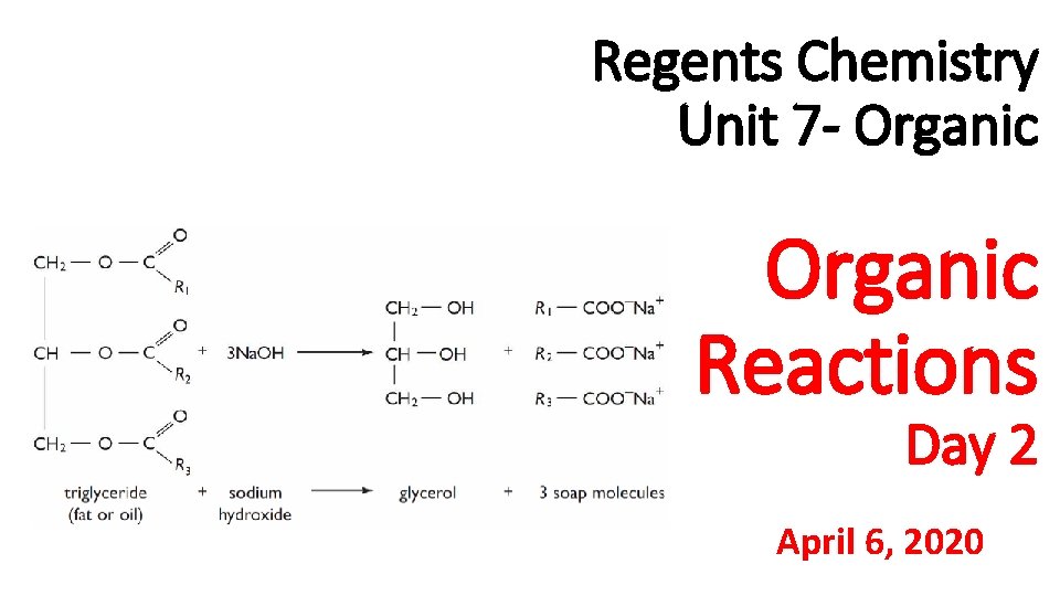 Regents Chemistry Unit 7 - Organic Reactions Day 2 April 6, 2020 