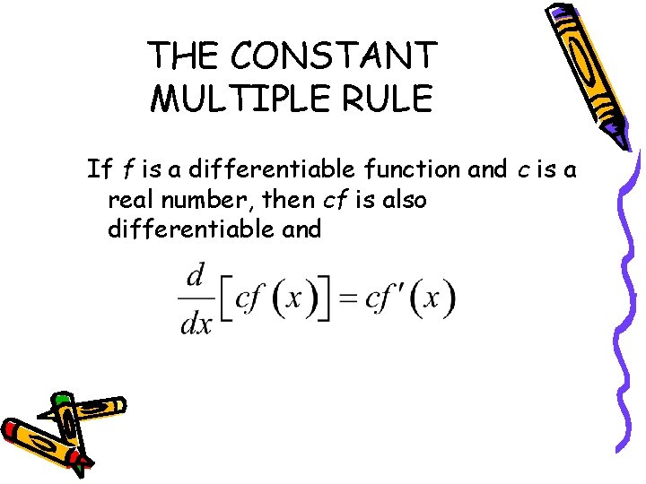 THE CONSTANT MULTIPLE RULE If f is a differentiable function and c is a