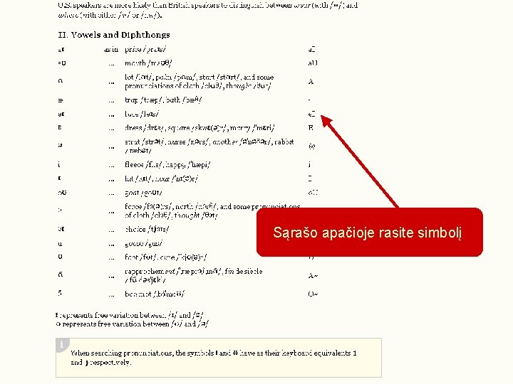 Sąrašo apačioje rasite simbolį 