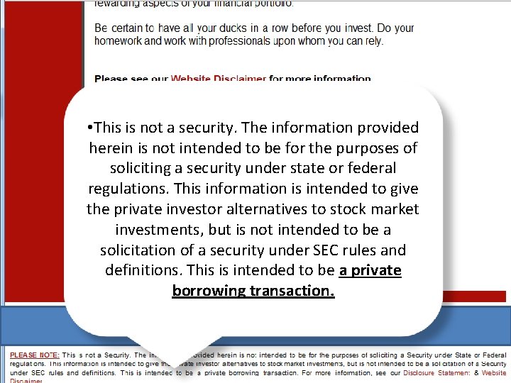  • This is not a security. The information provided herein is not intended