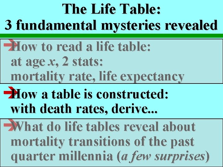 The Life Table: 3 fundamental mysteries revealed è How to read a life table: