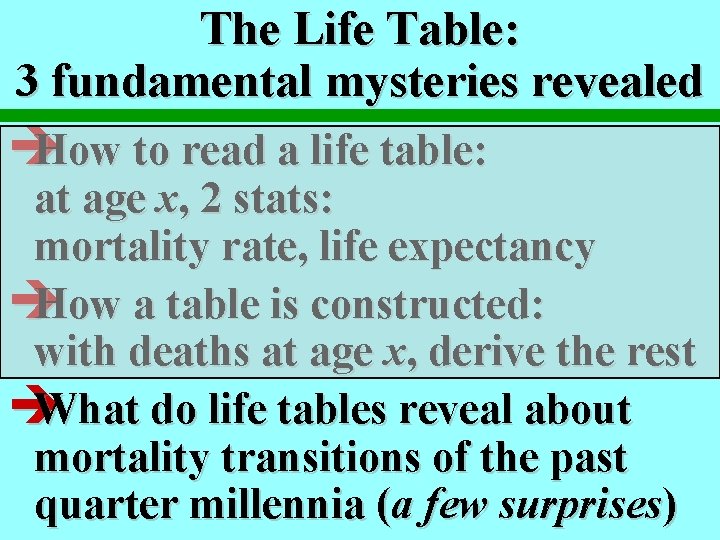 The Life Table: 3 fundamental mysteries revealed è How to read a life table: