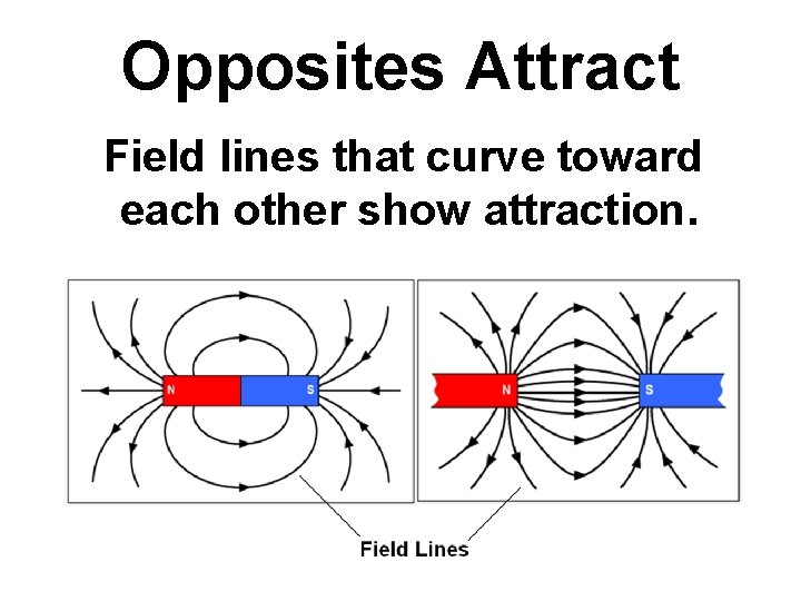 Opposites Attract Field lines that curve toward each other show attraction. 