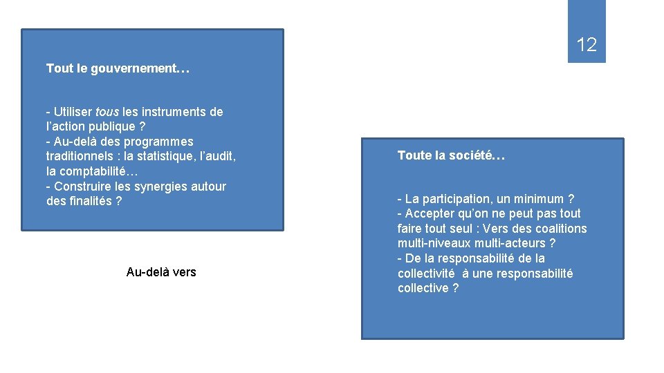 12 Tout le gouvernement… - Utiliser tous les instruments de l’action publique ? -