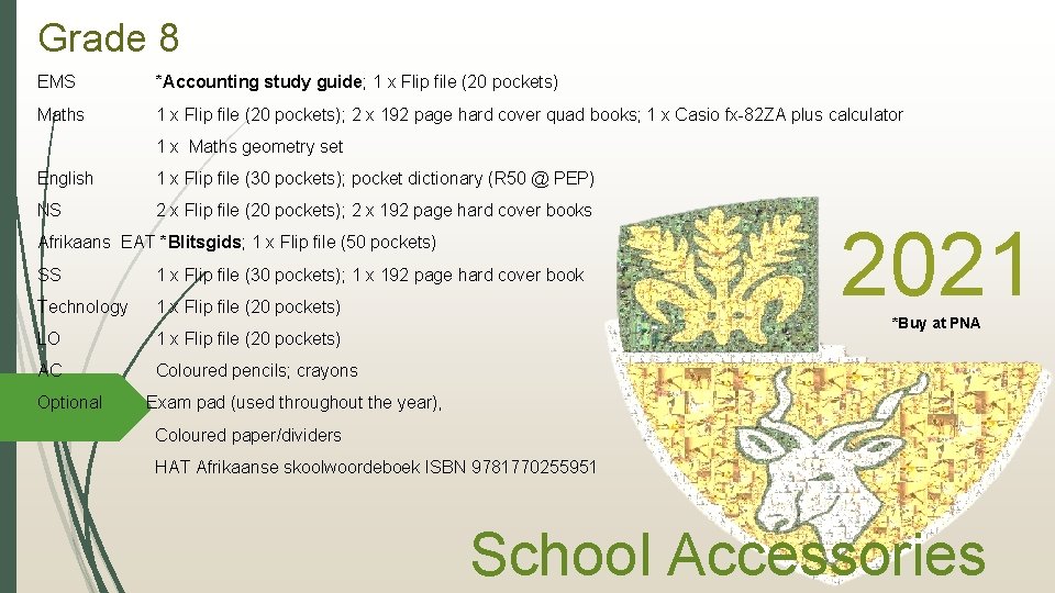 Grade 8 EMS *Accounting study guide; 1 x Flip file (20 pockets) Maths 1