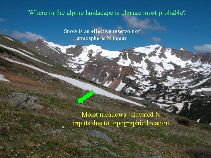 Where in the alpine landscape is change most probable? Snow is an effective reservoir